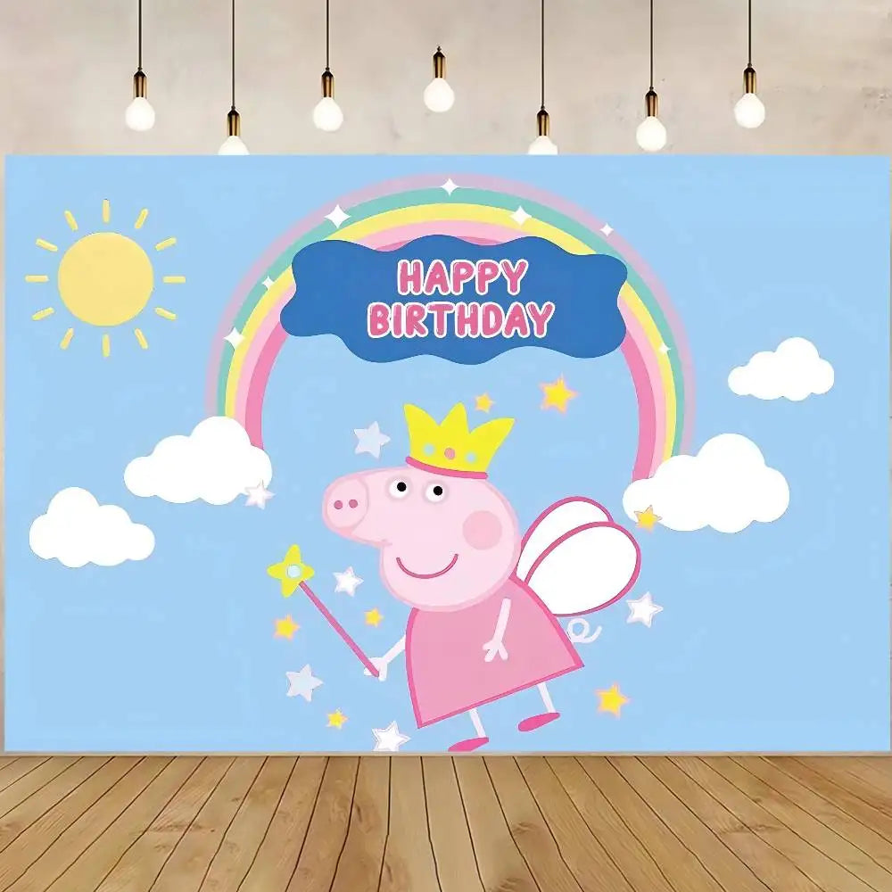Cute P-PEPPAS PIG Photography Backgrounds For Kids Birthday Party Children Portrait Photo Backdrops