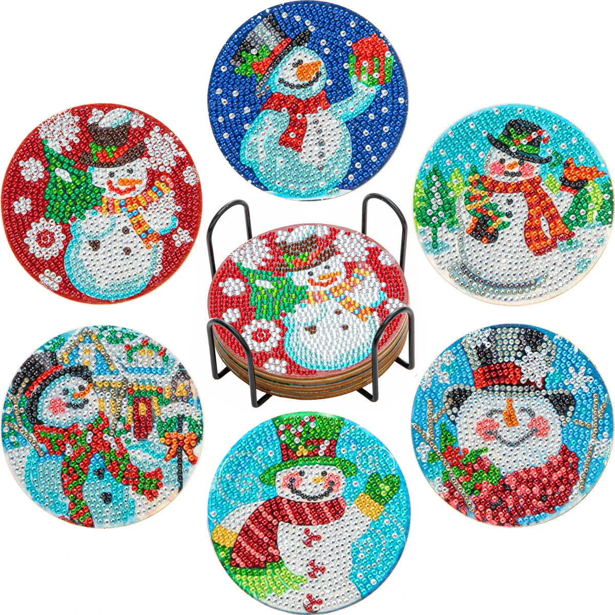 6Pcs DIY Diamond Painting Coasters Mandala Flowers 5D Full Drill Diamond Art Non Slip Coasters with Holder Ideal Christmas Gift