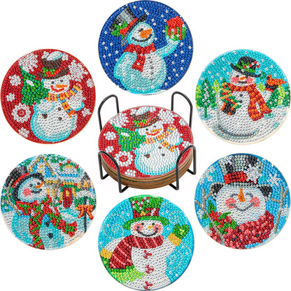 6Pcs DIY Diamond Painting Coasters Mandala Flowers 5D Full Drill Diamond Art Non Slip Coasters with Holder Ideal Christmas Gift
