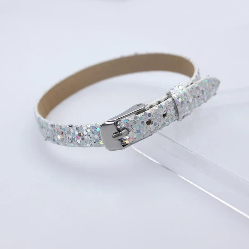 Bracelet à paillettes scintillantes, 8mm de largeur, 21cm de longueur, breloques coulissantes, lettres de l'alphabet, bijoux à bricoler soi-même, cadeau pour femmes et enfants