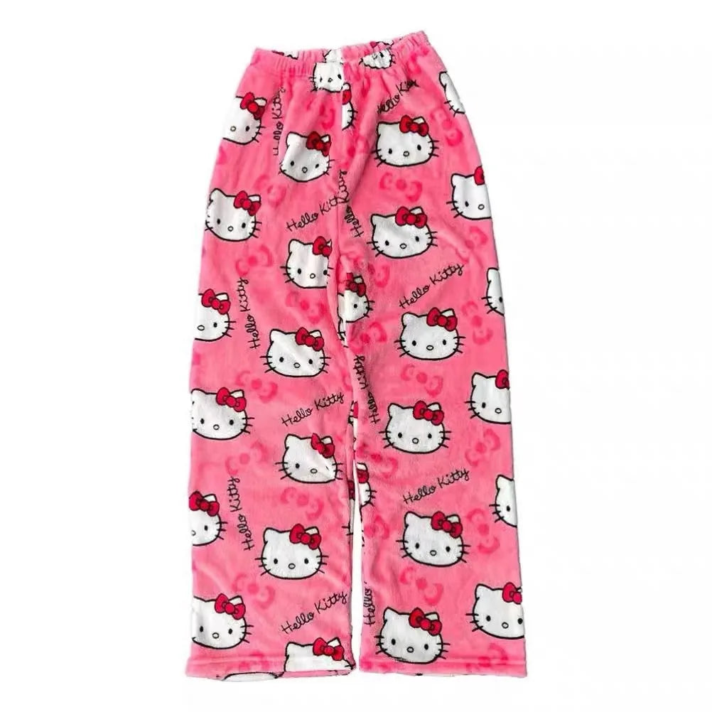 Sanrio Hello Kitty Pajamas Christmas Hello Kitty Flannel Pants Winter Warmth Pajamas Home Pants In Autumn Winter Fashion Trous