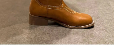 Versatile Western Cowboy Boots Summer Coarse Heel Embroidered Sleeve Knight Boots Mid Barrel Square Head Horseshoe Large