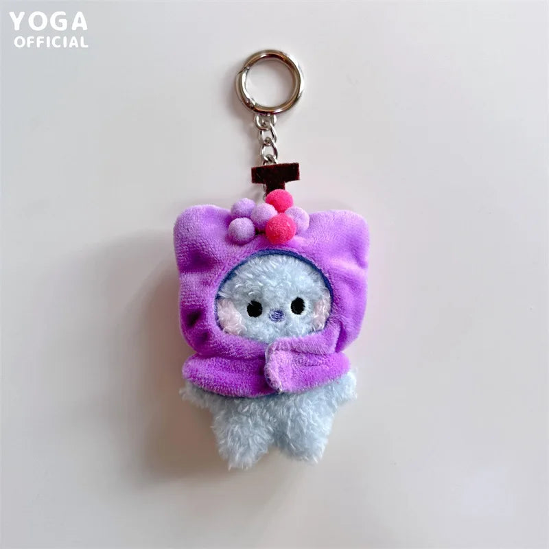 Anime BT21 Plush Pendant Cartoon Tata Koya Doll Keychain Cute Fruit Hood Series Key Chain Wholesale Girl Bag Pendant Gift