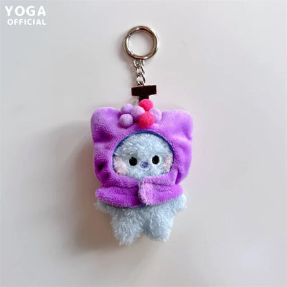 Anime BT21 Plush Pendant Cartoon Tata Koya Doll Keychain Cute Fruit Hood Series Key Chain Wholesale Girl Bag Pendant Gift