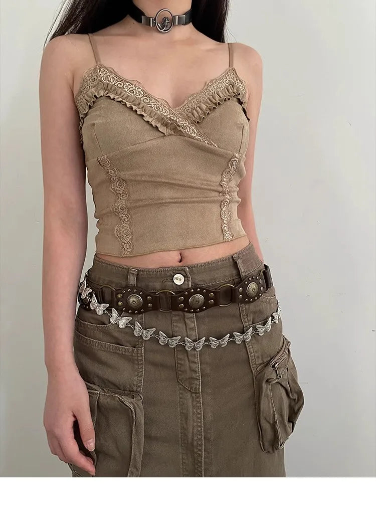 Ceinture de Cowboy occidentale pour femmes, nouvelle ceinture à rivets marron Vintage américain, ceinture en Denim polyvalente avec Style Ins, 2025