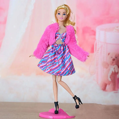 For 1/6 Doll Clothes 29~32cm Doll Plush Coat Skirt Doll Winter Dress Girl Coat Handmade Casual Wear Set Doll Accessories Gift