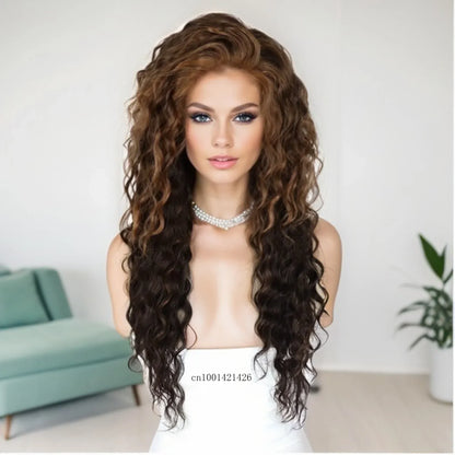 Perruque blonde bouclée cheveux synthétiques longs naturels perruques ondulées pour femmes blanches, raie libre, racines foncées, perruques ombrées, perruque ondulée tendance + autocollants