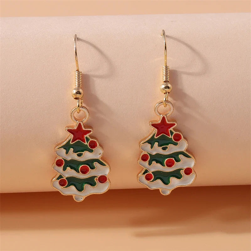 Fashion Merry Christmas Tree Deer Snowflake Santa Claus Drop Earrings for Women Girls New Year Party Festival Jewelry Gifts