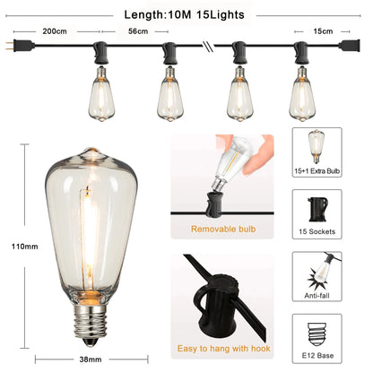 Guirlande lumineuse d'extérieur ST38, connectable, incassable, étanche, ampoule LED en plastique, variable, décoration de jardin, Patio, lumière féerique