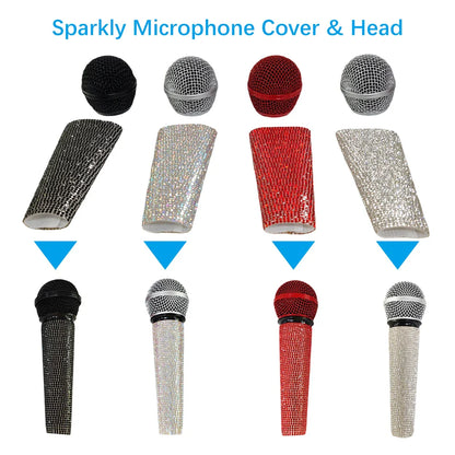 New Glitter Microphone Cover Mesh Head, Glitter Microphone Decorative Sleeve for SM58 Beta58A Wireless Microphone