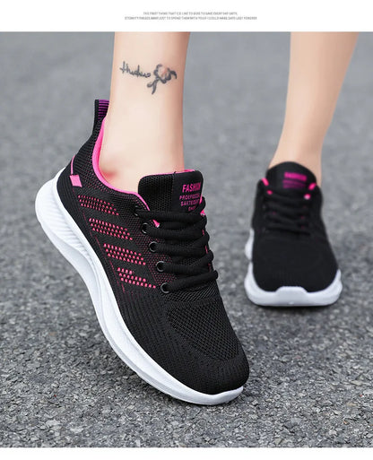 Oulylan Summer Soft Sole Running Shoes Ladies Casual Solid Color Antislip Footwear Outdoor Lace Up Mesh Breathable Sneakers