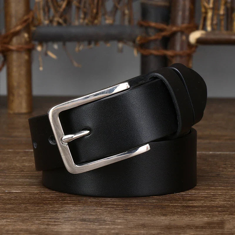 Ceinture à boucle ardillon en cuir véritable pur cuir de vachette de 3,3 cm pour hommes, jeans de haute qualité, ceinture de cowboy, créateur de mode masculine