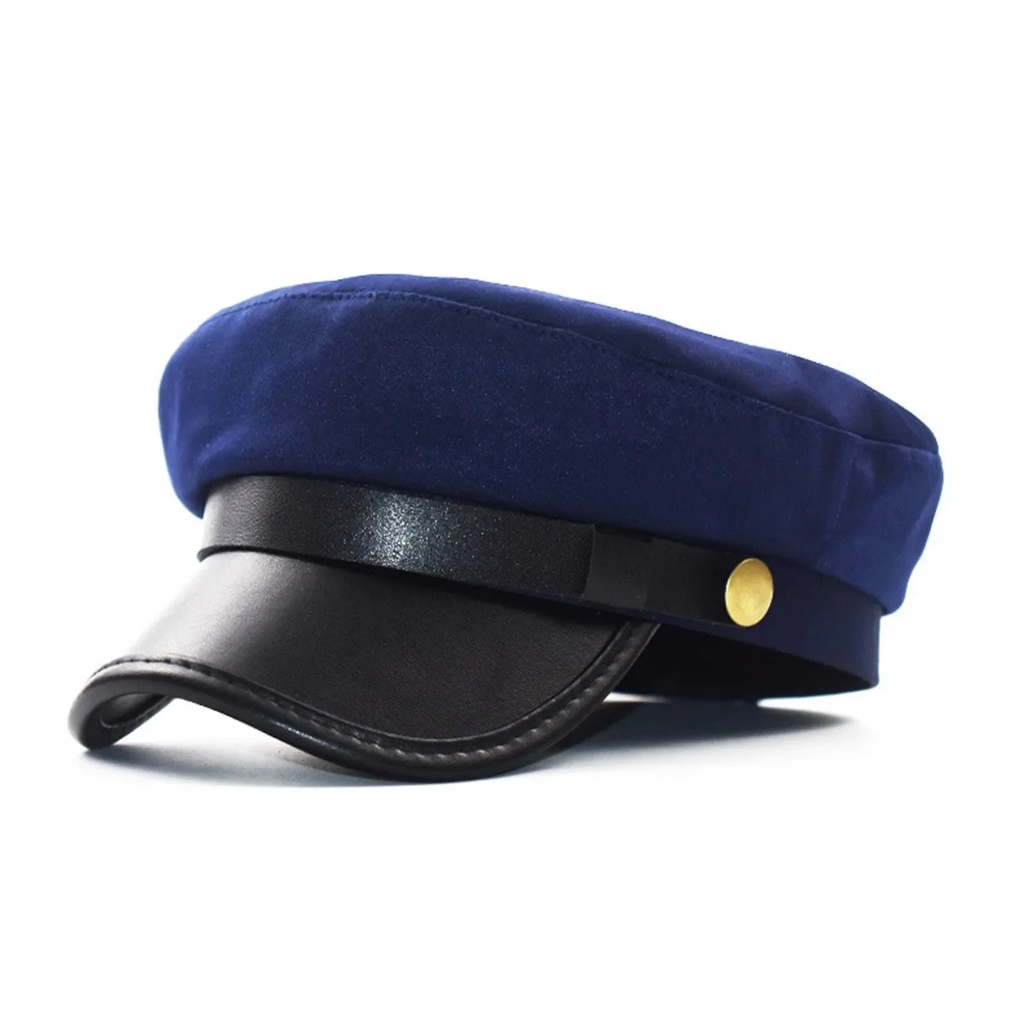 PU Leather Unisex Cycling Caps, Women Men Autumn Sailor Hat Black, Travel Student Hat, Flat Top Captain Hat