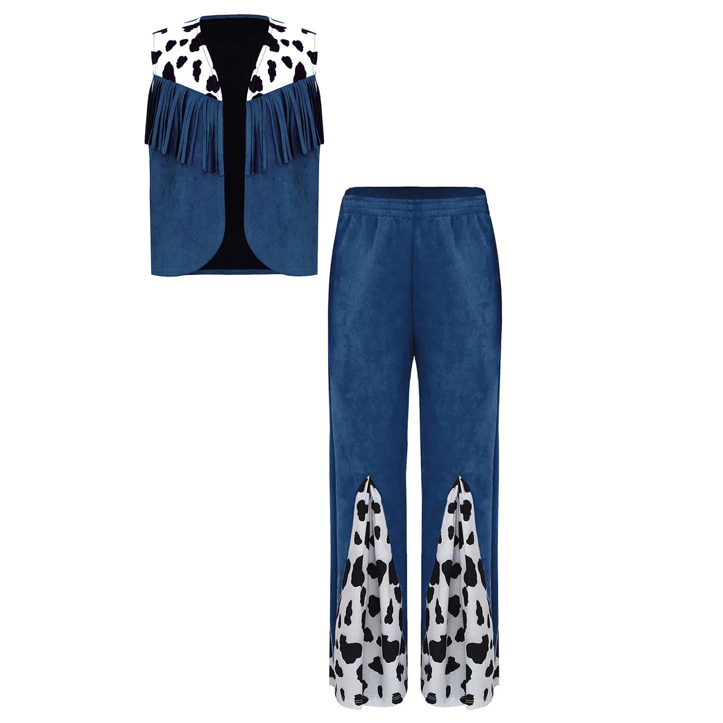 Enfants enfant Halloween Western Cowboy Cowgirl Cosplay Costume imprimé vache gilet à pampilles et ensemble de pantalon évasé Carnaval fête habiller