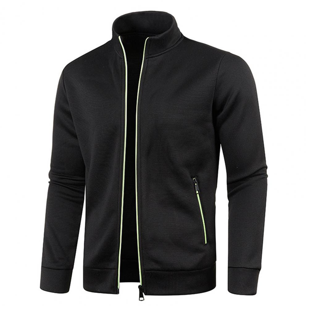 Stand Collar Long Sleeves Pockets Zipper Placket Sweatshirt Coat Men Spring Autumn Solid Color Plus Size Sport Outerwear