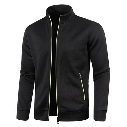 Stand Collar Long Sleeves Pockets Zipper Placket Sweatshirt Coat Men Spring Autumn Solid Color Plus Size Sport Outerwear