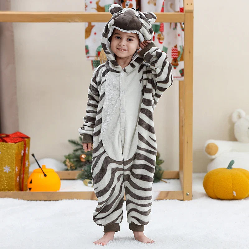 MICHLEY Pyjama grenouillère en flanelle pour Halloween, hiver, avec capuche, pour enfants, déguisement familial, combinaison de nuit, robe de chambre pour garçons et filles
