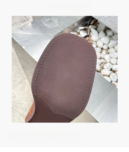 Designer Luxury Brand Retro Real Leather Brown Cropped Cowboy Boots Chunky Heel Sleeve Square Punk Style Botas Mujer Hot Selling