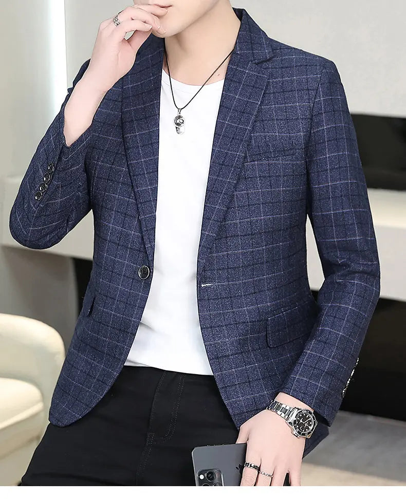 Chemise habillée cintrée à carreaux pour homme, coupe ajustée, style occidental, décontractée et tendance.
