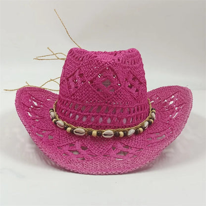 The latest Cowboy hat rose red retro straw hat 2023 new men's and women's jazz Cowboy hat straw hat sun hat summer hat sombrero