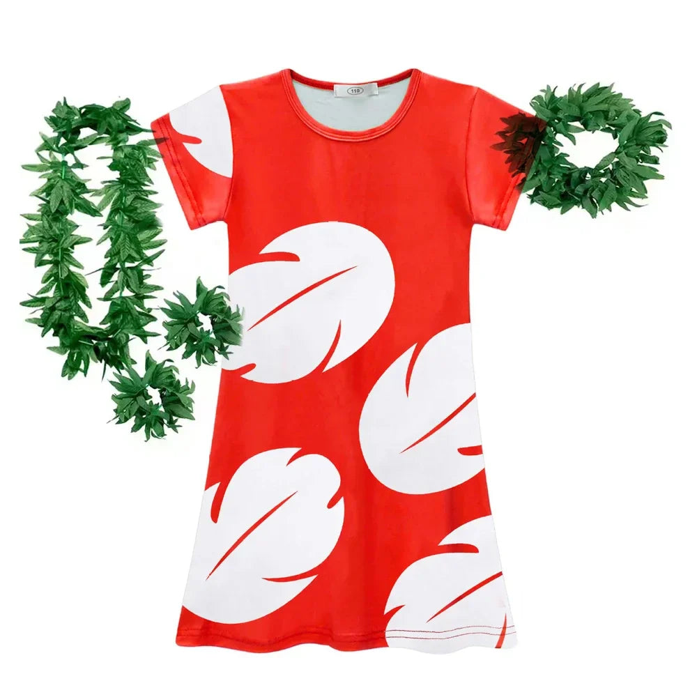 Lilo and Stitch Costume Girl Hawaii Costume Red Frock Halloween 2025 Lilo Vestido Summer Casual Robes