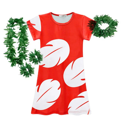 Lilo and Stitch Costume Girl Hawaii Costume Red Frock Halloween 2025 Lilo Vestido Summer Casual Robes