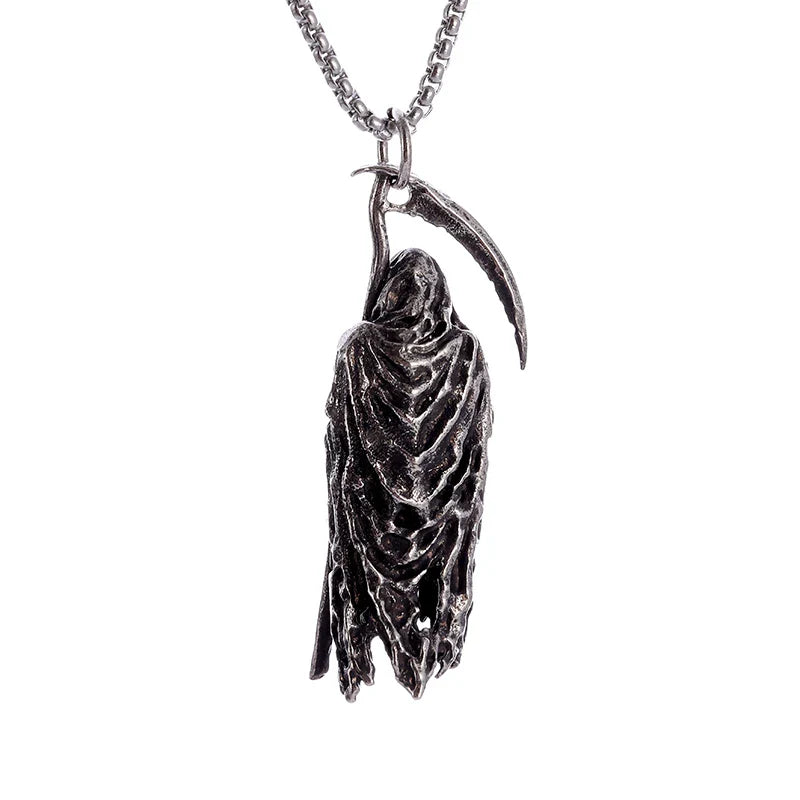 Hell Death Scythe Necklace Pendant Gothic Mysterious Devil Necklace Men's Personality Punk Retro Halloween Trend Jewelry