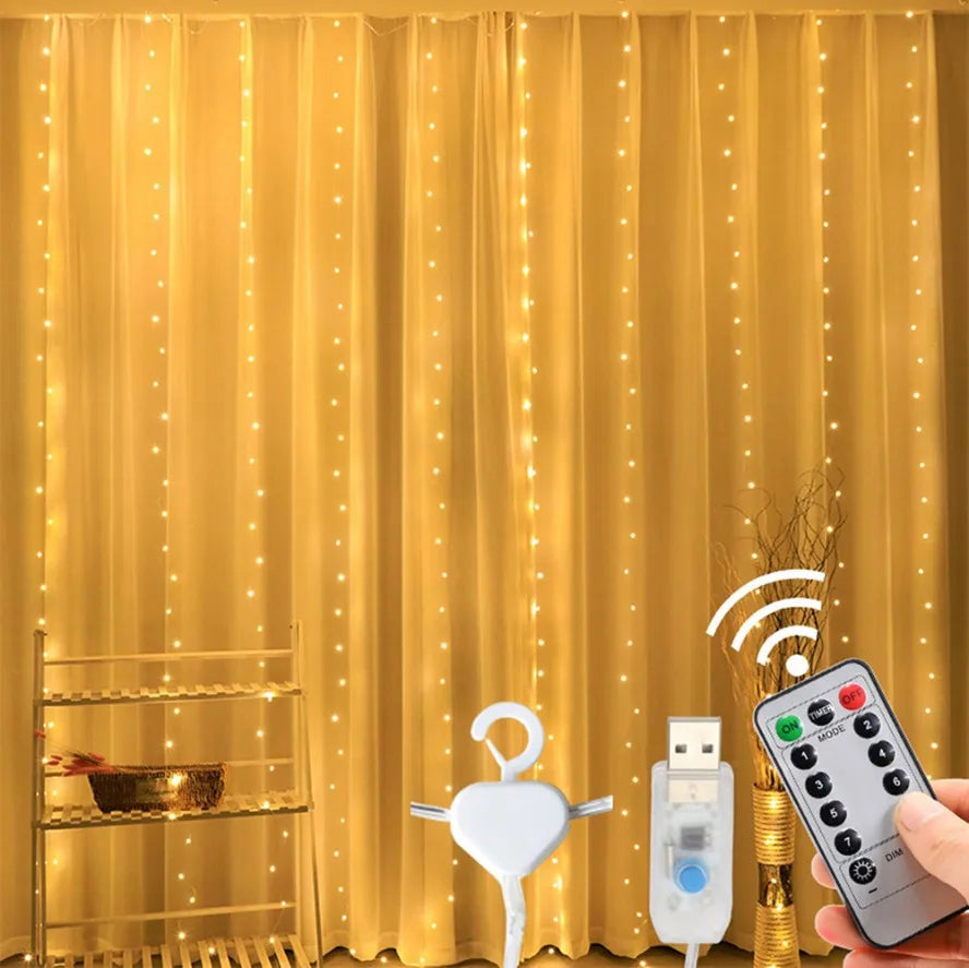 Guirlande lumineuse rideau LED USB, pour Nouvel An, Noël, mariage, anniversaire, chambre à coucher, Ramadan, Pâques, décoration intérieure
