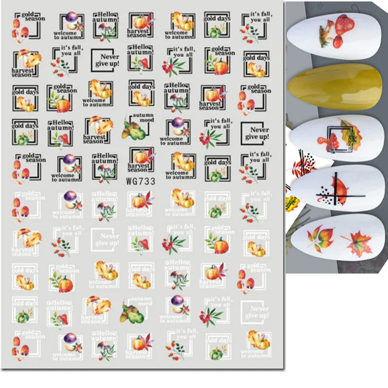 Autocollants 3D pour ongles Hiver Automne Feuilles dorées Roses Rouges Fleurs Décalcomanies pour la décoration des ongles Salon de manucure Beauté