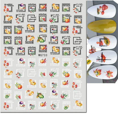 Autocollants 3D pour ongles Hiver Automne Feuilles dorées Roses Rouges Fleurs Décalcomanies pour la décoration des ongles Salon de manucure Beauté