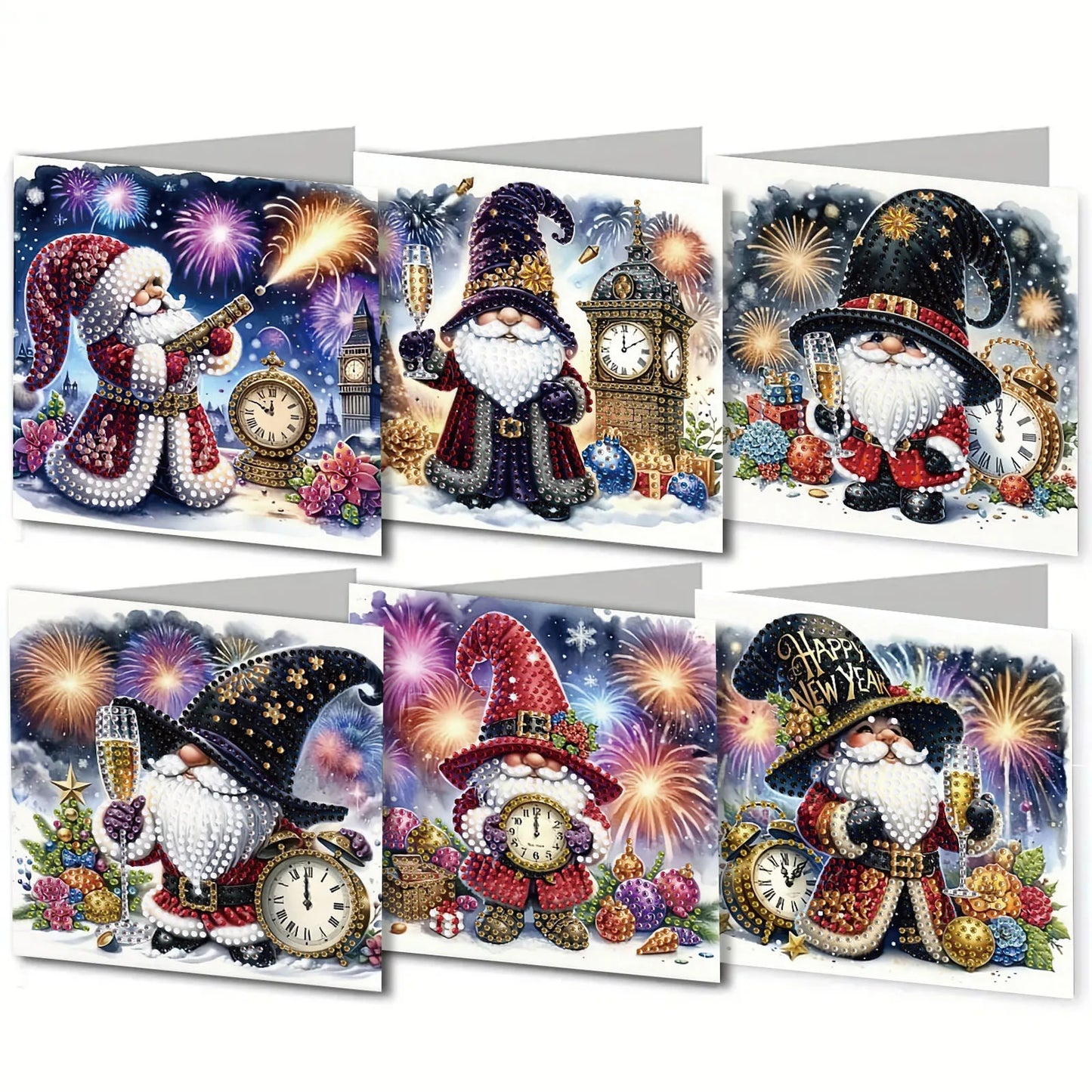 6 DIY diamond paintings Christmas-themed paper greeting cards with diamond stickers are perfect for family gatherings