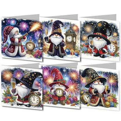 6 DIY diamond paintings Christmas-themed paper greeting cards with diamond stickers are perfect for family gatherings