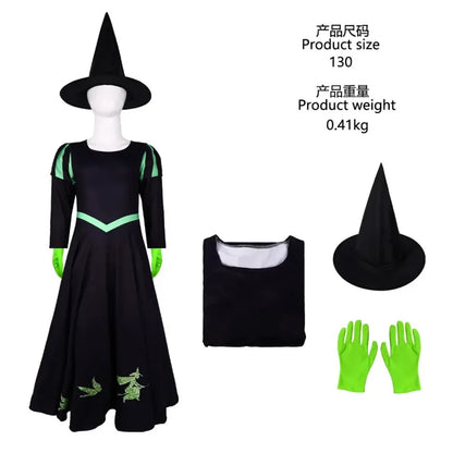Wicked Musical Elphaba Cosplay Costume with Hat Black Victorian Skirt Dress Stage Performance Halloween Party Theme Clothing # 1