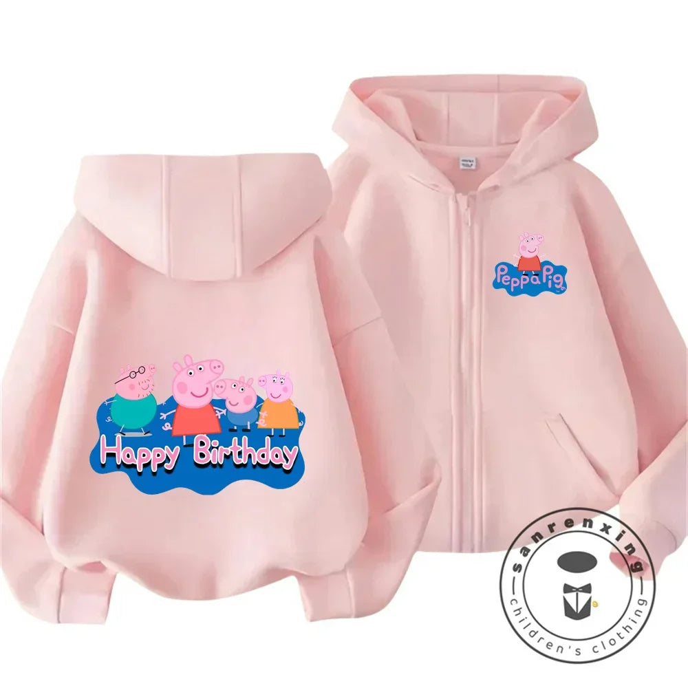 Sweat à capuche zippé Peppa Pig pour enfants, style dessin animé, pour garçons et filles de 3 à 14 ans