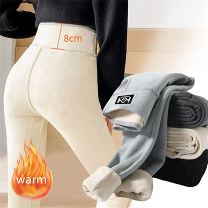 Hiver femmes Leggings solide chaud Leggings épaissir laine d'agneau taille haute polaire garder bout à bout haute extensible pantalon de marche poche