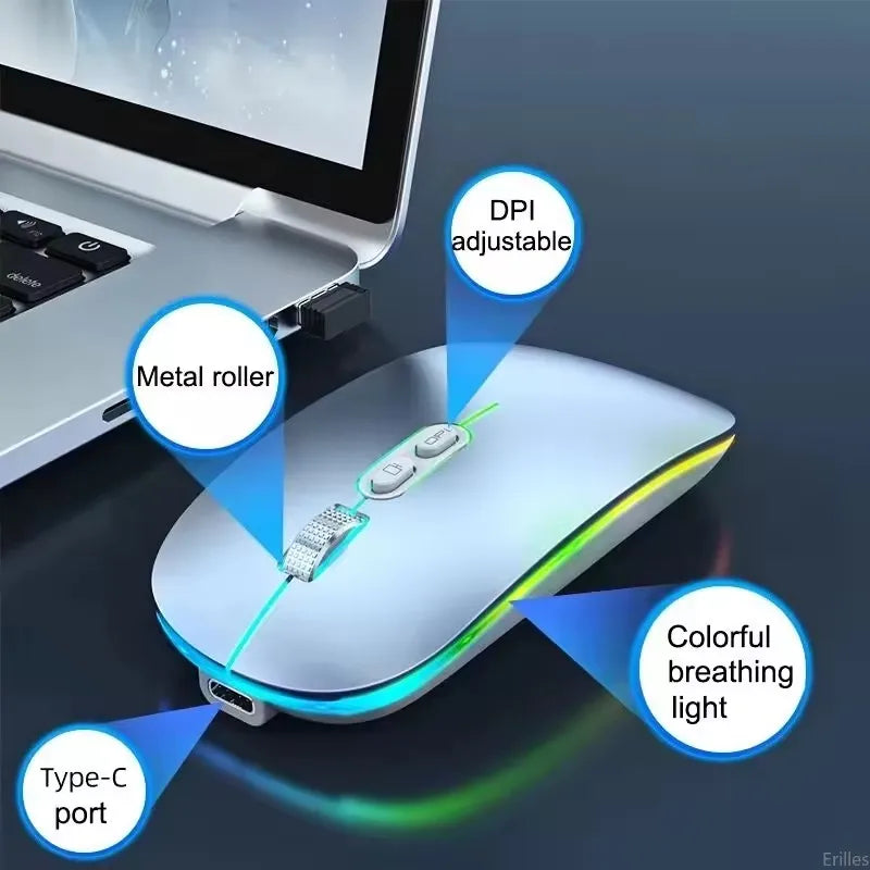 Dual Mode 2.4G Wireless Mouse One-Click Desktop Function Type-C Rechargeable Silent Backlight Mice for Laptop PC New