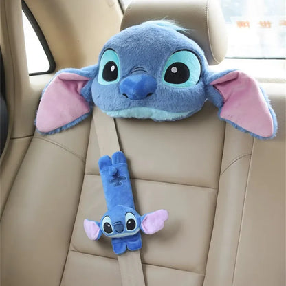 Stitch Car Headrest Neck Pillow Cute Cartoon Animal Soft Stuffed Doll Throw Pillow Car Auto Interior Accessories Christmas Gifts