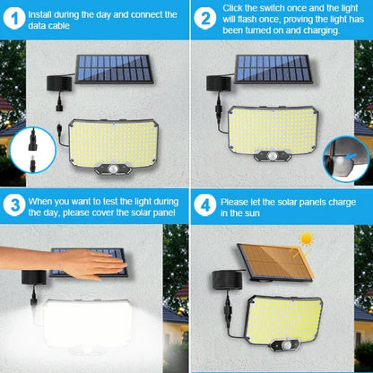 Lampes solaires 234LED lumières de sécurité solaires capteur de mouvement de jardin extérieur 3 Modes étanche Split solaire lumières murales d'inondation Garage
