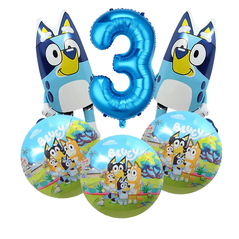 Bluey – vaisselle de fête d'anniversaire de noël, bannière jetable, garniture de gâteau, drapeau suspendu, ballons avec chiffres bleus, décoration d'anniversaire