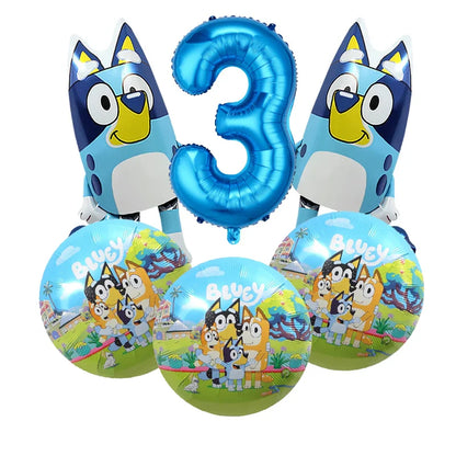 Bluey – vaisselle de fête d'anniversaire de noël, bannière jetable, garniture de gâteau, drapeau suspendu, ballons avec chiffres bleus, décoration d'anniversaire