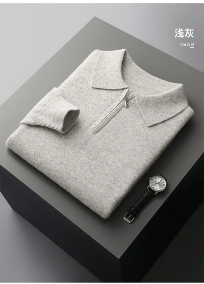 Autumn and Winter New Cashmere Sweater Men's 100% Merino Wool Pullover Casual Loose POLO Knitted Bottom Shirt Jacket Shirt
