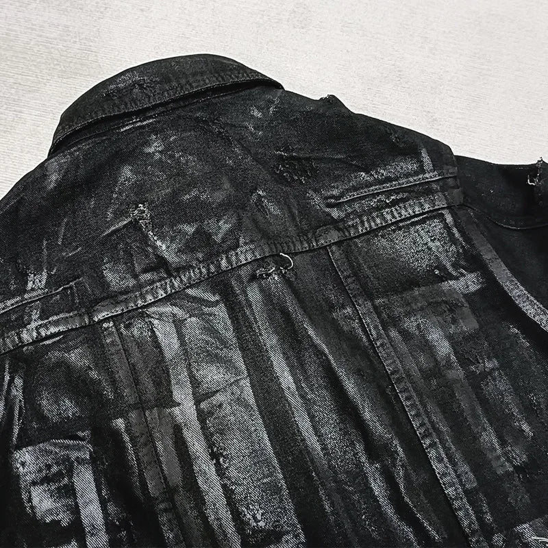 HKSH Spring Autumn New Man Punk Fashion Streetwear Dark Brushed Wax Handmade Damaged Tops Denim Jacket Y2K Chic Ins Coats HK4959