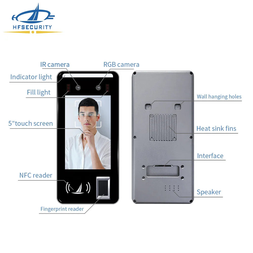 HFSecurity FR05 5 ''Android accès par empreinte digitale reconnaissance faciale temps de présence Machine système de contrôle d'accès de porte