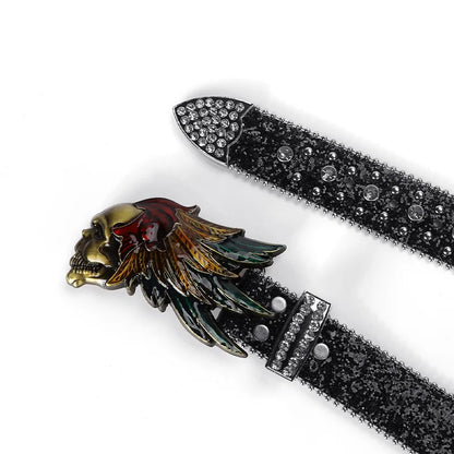 Nouvelle ceinture en strass de créateur, ceinture de cowboy western cloutée de diamants, ceinture punk bling en cuir PU véritable de haute qualité pour femme et homme