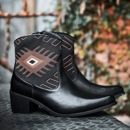 Cowboy Classic Fashionable Embroidered Pull On Boots with Wide Square Toe Western Retro Boot Durable 2025 Boots For Men