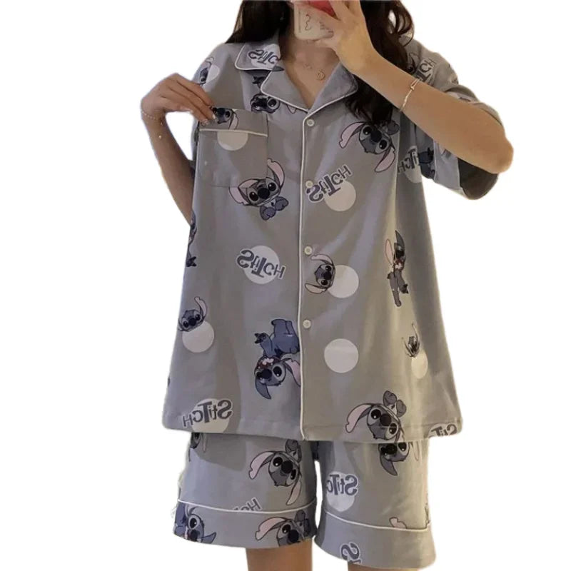 Stitch summer pajamas women's new high-value student cartoon creative cute loose short-sleeved home service suit birthday gift