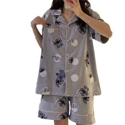 Stitch summer pajamas women's new high-value student cartoon creative cute loose short-sleeved home service suit birthday gift