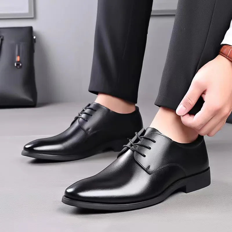 Men's breathable leather shoes, soft leather black shoes, soft sole, best businessman, formal wear, casual, spring and autumn