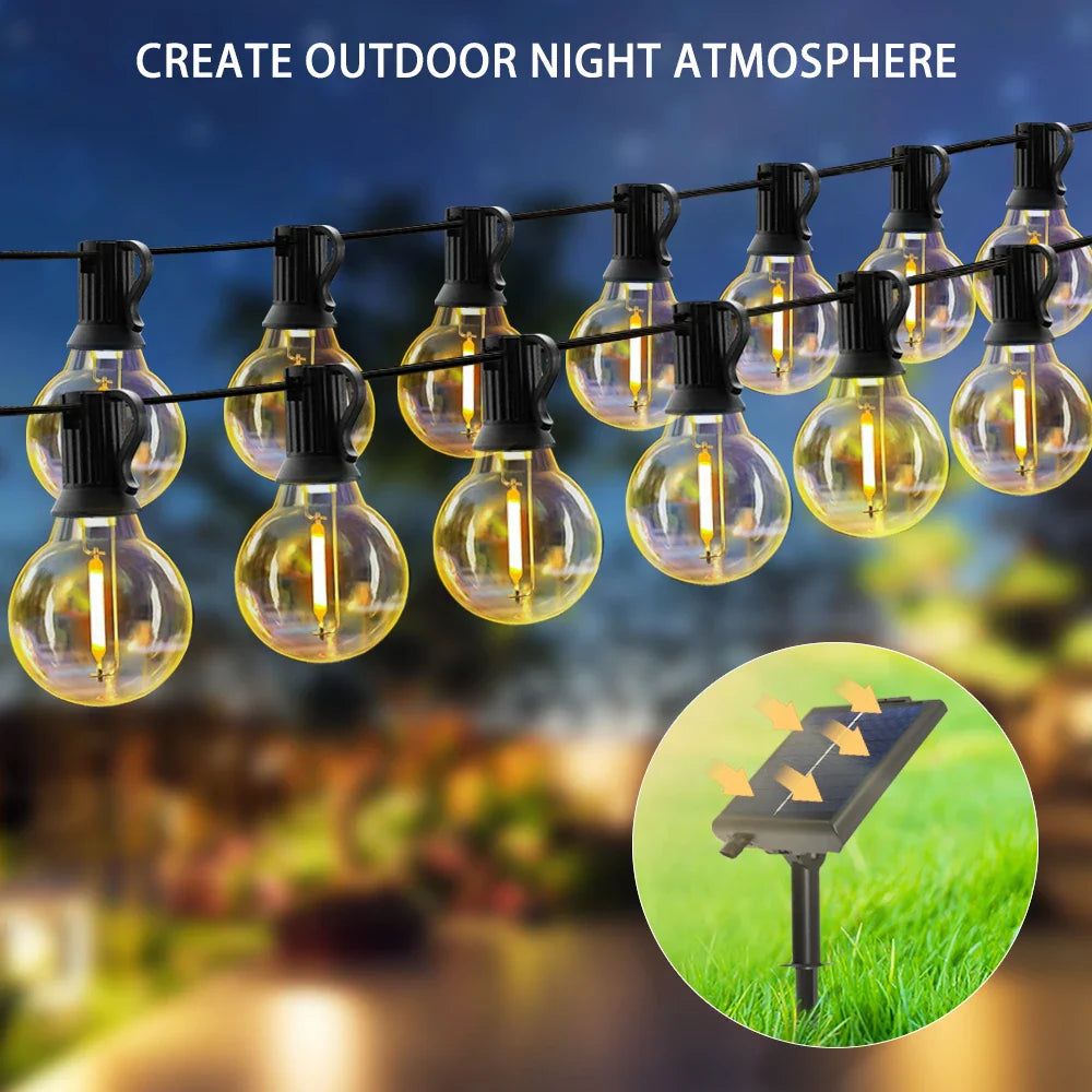 G40 Solar Outdoor String Lights, with remote controls, shatterproof globe bulb, IP65 waterproof, Patio Light for Garden Decor