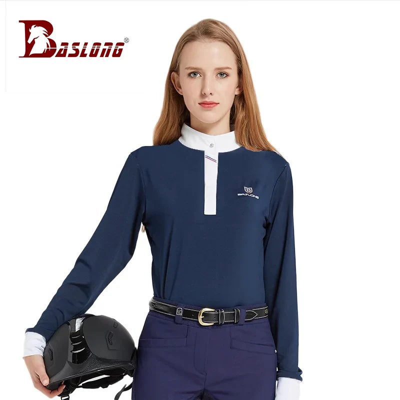 Equestrian T-Shirt Long-Sleeved Polo Shirt Spring and Summer Quick-Drying Breathable Sunscreen Equestrian Suit Competition T-Shirt Men's and Women's Elegant Knight Suit